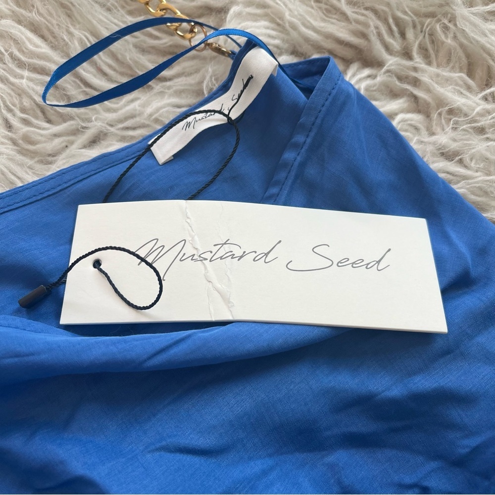 Mustard Seed 'English Blue' wide sleeve front tie v-neck chain dress - Picture 6 of 7